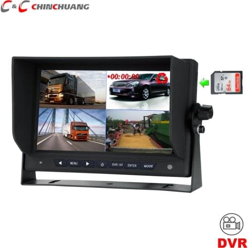 DVR Video Recording Split Quad Car Monitor Truck CCTV Surveillance Rear View LCD Screen Display with 4-Pin Aviation Connector