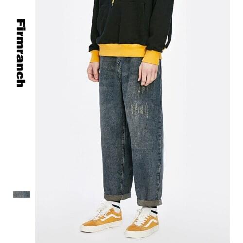 Firmranch Spring/Autumn Vintage Do Old Harlan Jeans Pants Straight Casual Denim Jeans Loose Long Youth Stonewashed Blue Trousers