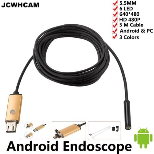 JCWHCAM 2in1 5.5mm lens Waterproof Micro USB Endoscope Android Endoscope Camera with 6LED Inspection Borescope for SmartPhone PC