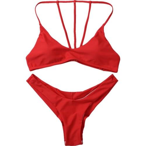 Women 2021 Summer Sexy Fashion Solid Color Padded Bikinis Set Beachwear Bathing Suits Swimsuits Swimwear Blue/Red/Green
