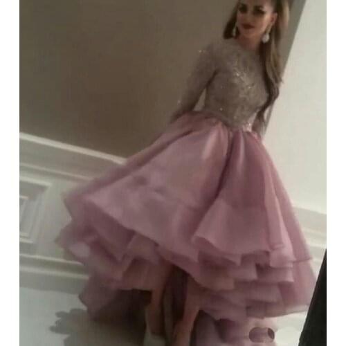 Sexy Jewel Long Sleeve Ball Gown with Sequins/Applqiues Tea Length Arabic kaftan Formal Dresses Evening Dress 2015 Myriam Fares