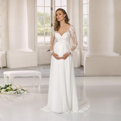Charming Wedding Dresses Chiffon Appliques Pleat V-Neck Full Sleeve Covered Button A-Line Bridal Gowns Novia Do 2021 New