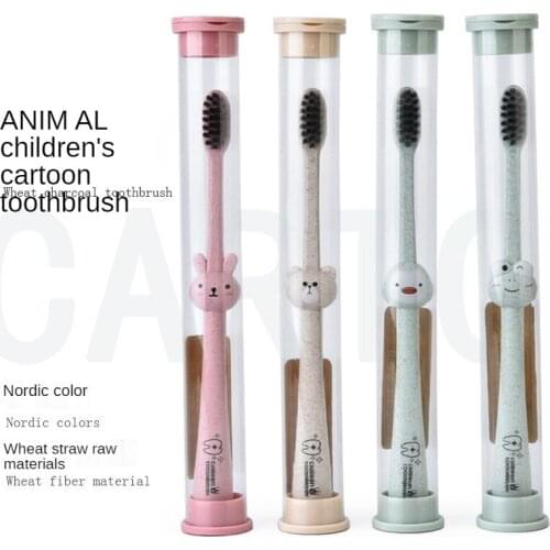 Hot 1 pc Cartoon Animal Children Toothbrush Random Style Natural Wheat Straw Safety Oral Care Nano-antibacterial Mini Heads