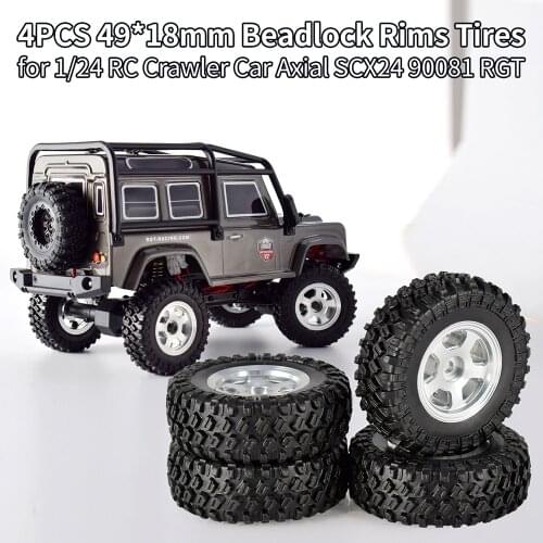 4PCS 49*18mm Micro Wheel Metal Beadlock Rims Rubber Tires for 1/24 RC Crawler Car Axial SCX24 90081 RGT Upgrade Part
