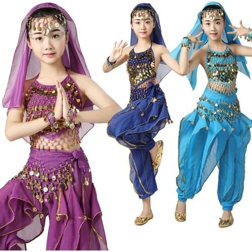 5 Piece Children Girl Belly Dance Costumes Kids Belly Dancing Girls Bollywood Indian Performance Cloth Set Girl India Clothes