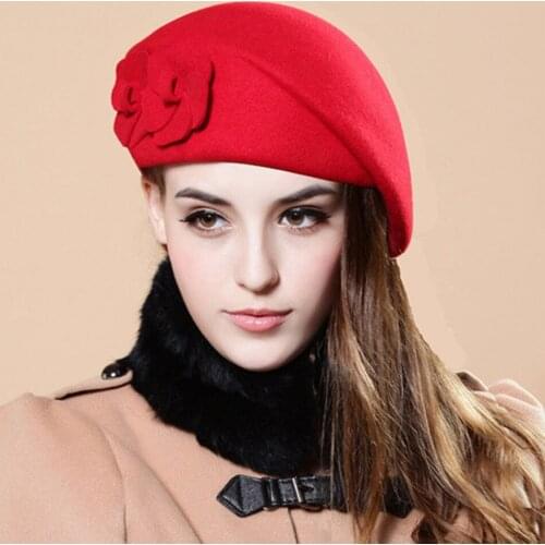 2020 New Fashion Women Beret Hat For Women Beanie Female Cap Flower French Trilby Wool Soft Stewardess Hat Gorras Planas