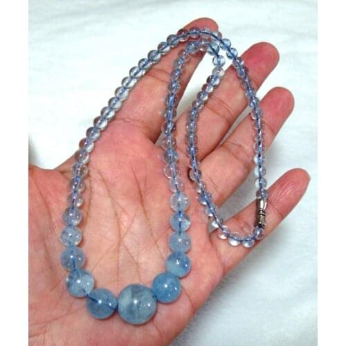 Free Shipping Natural Aquamarine Round Beads 5mm~14mm 18" Necklace Women Jewelry Accessories Weddings Parties Birthday Gift