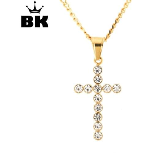 316L Stainless Steel Hip Hop Shiny Cross Pendant 3 Sizes Iced Out Round Rhinestone Religious Charm Jewelry