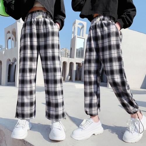 Girls Pants Plaid Pockets Pants For Girl Spring Autumn Childrens Trousers Casual Style Clothes Girl 6 8 10 12 14