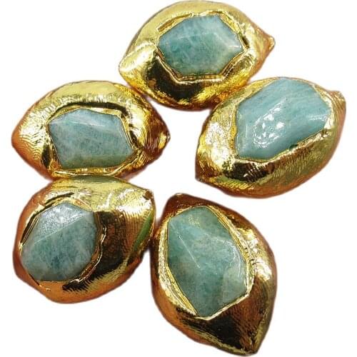 APDGG Wholesale 5 Pcs Oval Shape Blue Amazonite 24K Gold Plated Edge Beads For DIY Jewelry Findings