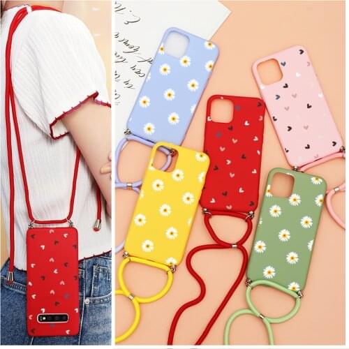 Daisy Silicone Case For Xiaomi Note 10 A3 A2 9 8 Lite 9T POCO F2 Pro Crossbody Necklace Cord For Redmi Note 8T 7 8 9S 9 Pro 6 5