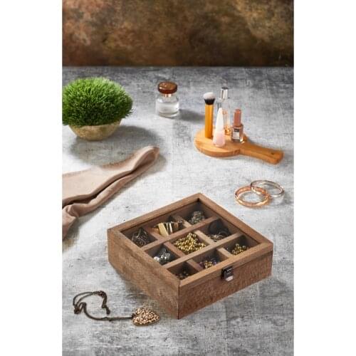 9 Compartment Wooden Organizer, Wooden Jewelry Organizer, Jewelry Storage Box