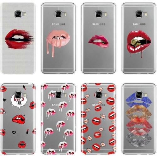 For Samsung Galaxy C5 C7 C9 Pro Phone Case Silicone Sexy Lips Red Lipstick Aesthetic Soft Back Cover For Samsung Galaxy C5 C7 C8
