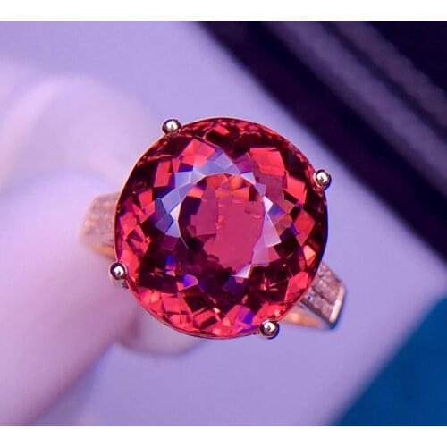 E405 Rubillite Ring Fine Jewelry 18 K Gold Natural Rubi Tourmaline 9.8ct Gemstone Diamond Gift Female Rings for Women Fine Ring
