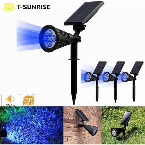 T-SUNRISE 4 Pack Solar Spotlight 4 LED Solar Powered Lamp Outdoor Adjustable IP65 Waterproof Garden Landscape Light Blue Color