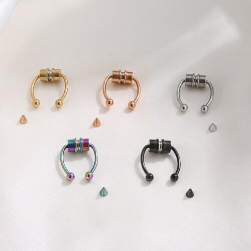 Fake Nose Ring Hoop Nose Septum Rings Stainless Steel Magnet Nose Punk Fake Piercing Body Jewelry Hip Hop Rock Ear Clip Jewelry