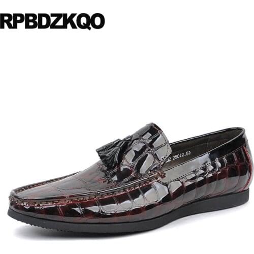 Italian Black Burgundy Men Patent Leather Dress Shoes Alligator Loafers Crocodile Snakeskin Tassel Snake Skin Party Italy Python