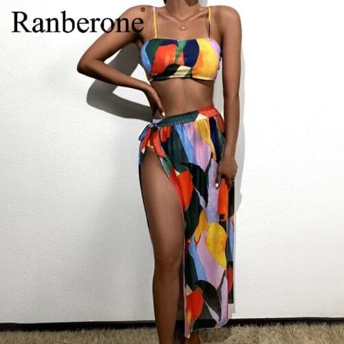 Split Swimsuit Mesh Three-Piece Swimsuit Women Fashionable Sexy Print Elegant And Comfortable Beach Vacation Bathing Suit Swim