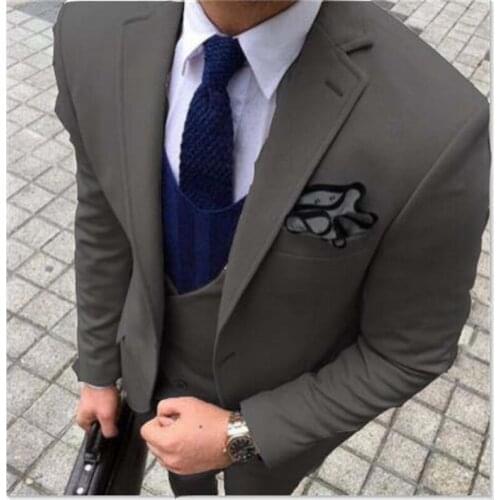 Smoking Grey Trajes De Hombre Men Suit For Wedding Terno Masculino Tuxedo Custom Man Suit(Jacket+Pants+Vest+Tie)