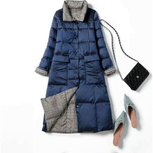 Ailegogo 2020 Double Sided Women Winter Down Jackets Stand Collar White Duck Down Coat Female Light Long Jacket Feminino Parkas