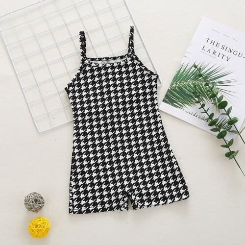 Summer Girls Overall Baby One Piece Kids Jumpsuits Children Bike Playsuit Chill Bodysuit Plaid Grid Print Strap 2 To 6 Yrs