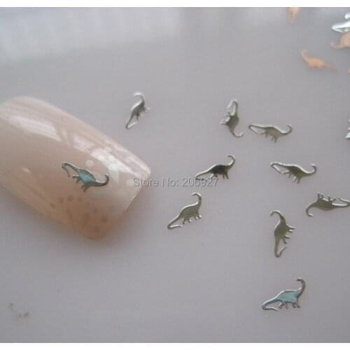 MS274-1 100pcs Silver Cute Dinosaur Metal Sticker Nail Art Metal Sticker Nail Art Decoration Non-adhesive Sticker