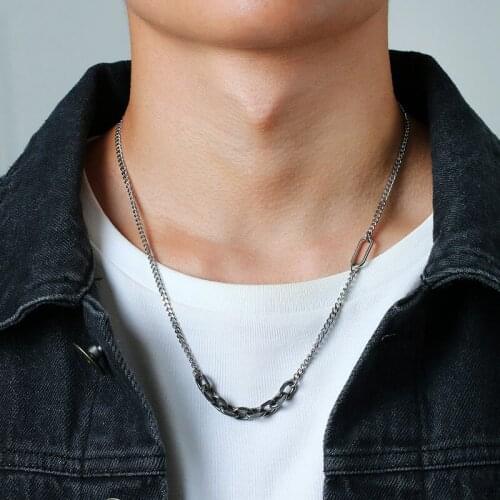 Mens Oxidized Stainless Steel Chain Necklace Rock Vintage Antique Metal Oval Rolo Paper Clip Link Unisex Gothic Jewelry