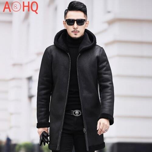 Real Fur Coat Men Clothing 100% Wool Coat Hooded Parka Winter Leather Coat Mens Jackets Hommes Veste 2021 LXR948