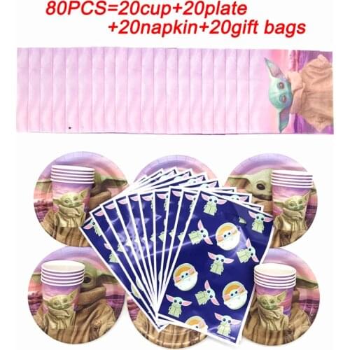 Baby Yoda Party Theme Tableware Set Mandalorian Party Pink Cups Plate Napkin Kids Birthday Party Decorations Supplies Gift Bags