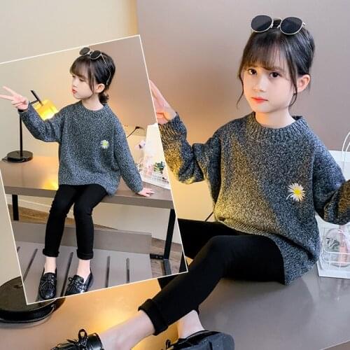 New Girls Sweater Babys Coat Outwear 2021 Grey Thicken Warm Warm Winter Autumn Knitting Childrens Clothing