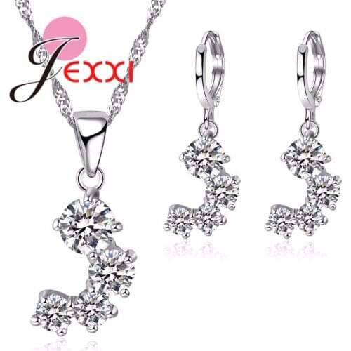 925 Sterling Silver for Women Wedding Necklace/Earrings Wholesale New Arrival AAA Cubic Zirconia Curve Jewelry Set