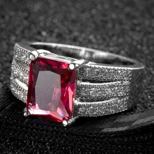Simple Female Ring Silver color Heart Arrow Big Red AAA Zircon Crystal Wedding Engagement Jewelry Girlfriend Gift Bague