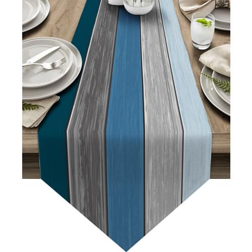 Retro Farm Barn Blue Gray Striped Gradient Modern Table Runner Wedding For Party Event Home Decoration Table Mat Accessories