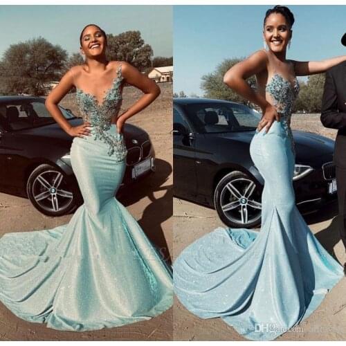 Sexy 2020 Arabic Mermaid Evening Dresses Illusion Neckline Lace Appliques Beaded Vestidos De Fiesta Sequin Sweep Train Prom Gown