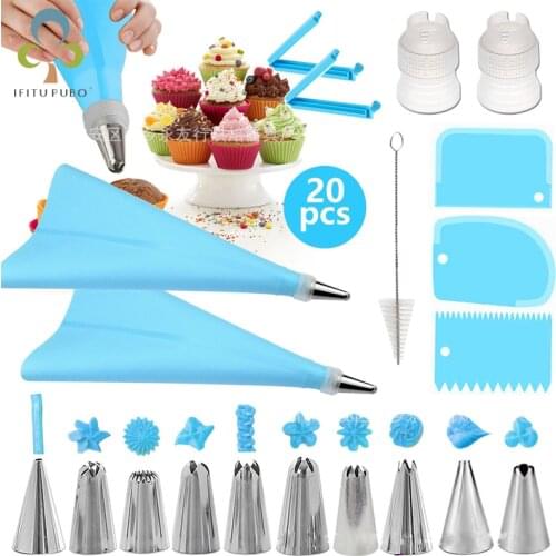 20pcs/set Silicone Lcing Piping Cream Pastry Bag 10 Stainless Steel Cake Nozzle Diy Cake Decorating Tips Fondant Pastry Tool DDJ