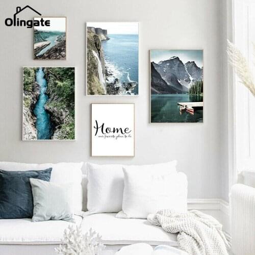 Scandinavian Travel Landscape Canvas Painting Snow Mountain Boat Grass Nordic Modern Canvas Poster One Piece Wall Art Home Decor