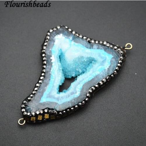 Jewelry connectors Mix color Square Glass Beads Paved Geode Druzy Agate Quartz Stone Slice Pendant