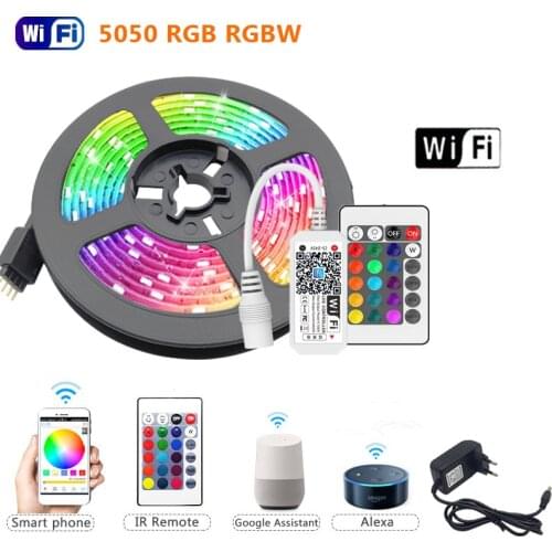 5m RGBW RGBWW LED Strip Light RGB 5050 60LEDs Luces Led Light Strip DC12V Flexible Ribbon IR WiFi Contoller+Adapter EU