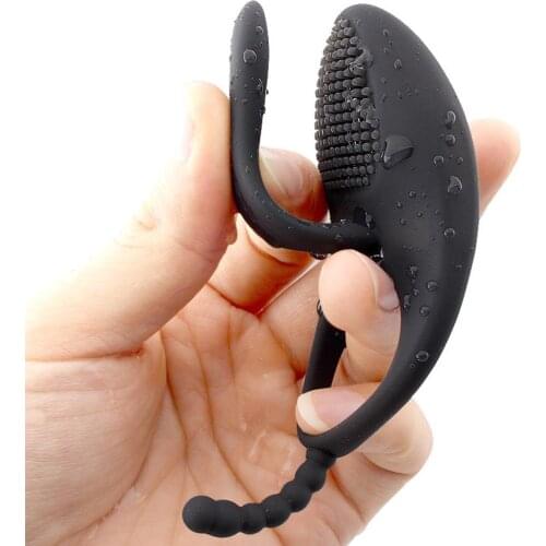 OLO 7 Modes Waterproof Penis Cock Ring Masturbation Adults Sex Toy Electric Flirting Vibrator Ring G Spot Stimulator Anal Plug