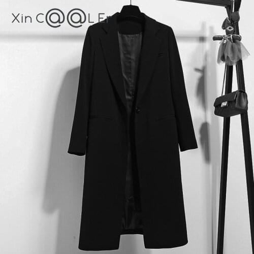 High Quality Autumn Winter Fashion Women Work Wear trench Coat Clothing Middle Long Style Temperament Slim Black Jacket