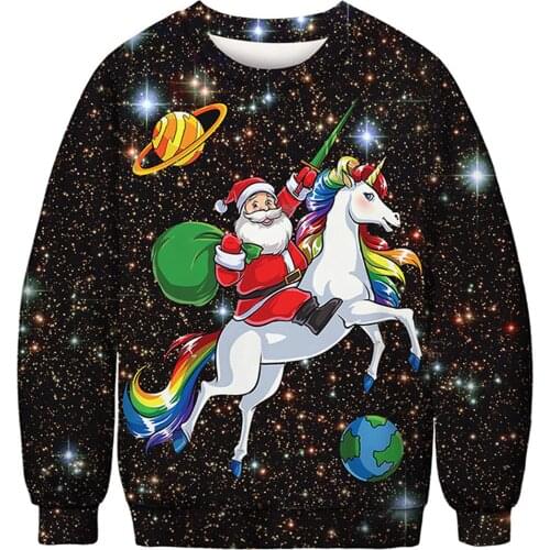 Women Or Men Christmas Sweatshirts Cartoon Santa Claus Print Top Fashion Long Sleeve Round Neck Top