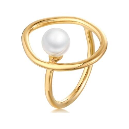 Top Solid 925 Sterling Silver Geometric Ring With Freshwater Pearl Simple OL for Women Fine Jewelry