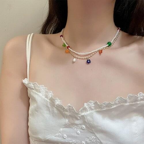 Origin Summer Bohemia Colorful Flower Pendant Necklaces for Women Handmade Beading Pearls Choker Necklace Party Beach Jewelry