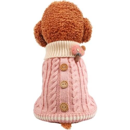 Winter Pet Dog Puppy Soft Thicken Warm Twist Buttons Color Contrast Sweater Pet Home Clothes