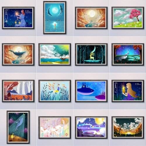 1-5 Simple Aesthetic Dream Childrens Indoor Art Decoration Illustration Animal Landscape Multicolour Wall Silk HD Poster Gift