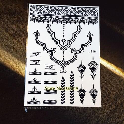 1PC Top Quality Black Ink Henna Tattoo Stickers For Women Makeup GBJ216 Temporary Tattoo Choker Lace Chains Mehndi Tatoo