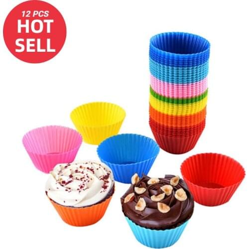 12 Piece Set Larger Silicone Cake Mold Round Shaped Muffin Cupcake Baking Molds Kitchen Bakeware Maker DIY Cake Decorating Tool