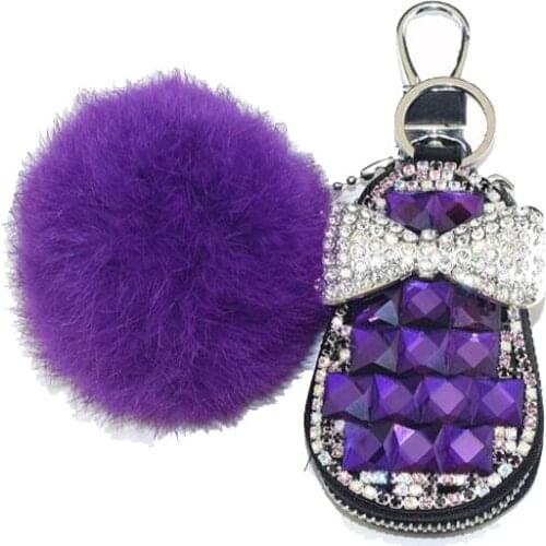 2019 Fashion 6 color Diamond bow Women Car Key Holder Case Bag Key Chain Housekeeper Organizer With Hairball