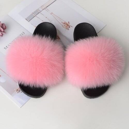 2021 new design Wholesale real fur slide fox fur slippers for women