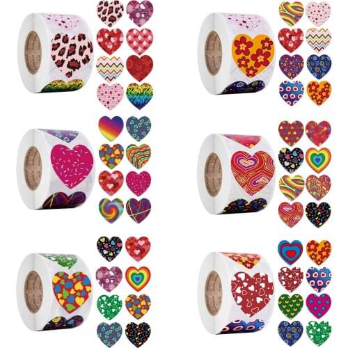 500PCS Multicolor Heart Stickers 1.5'' Scrapbooking Gift Packaging Seal Label Birthday Party Wedding Supply Stationery Sticker